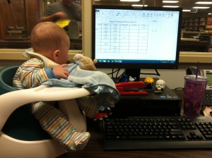 Lucky duck gets to make spreadsheets in his jammies.
